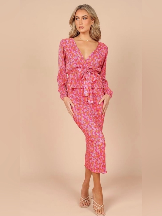 Petal & Pup Tops - Petal & Pup Pink Multi-Print Tie-Front Long Sleeve Blouse And SKIRT